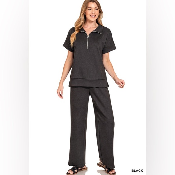 Zenana Pants - Zenana SCUBA HIGH NECK HALF ZIP TOP & PANTS SET